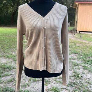 BANANA REPUBLIC SILK CASHMERE TAN RIBBED LONG SLEEVE LIGHTWEIGHT CARDIGAN LARGE